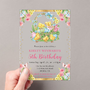 Invitations En Acrylique Poussins et œufs de Pâques Printemps 5e anniversai