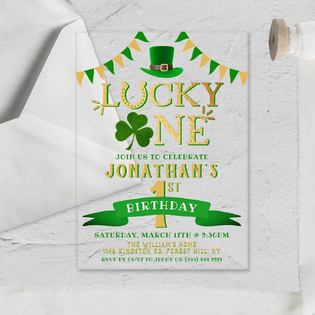 Invitations En Acrylique Premier anniversaire de Lucky One (Créateur téléchargé)
