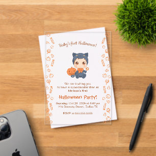 Invitations En Acrylique Premier Halloween Baby mignonne Black Cat Party