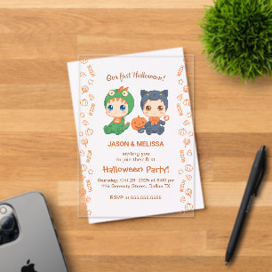 Invitations En Acrylique Premier Halloween Baby Twins Black Cat Dragon Part
