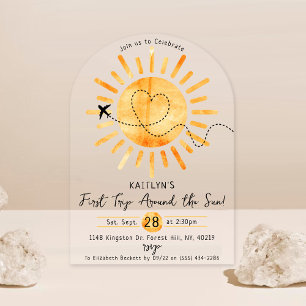 Invitations En Acrylique Premier Voyage Autour Du Soleil 1Er Anniversaire