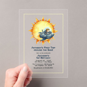 Invitations En Acrylique Premier voyage autour du soleil 1er anniversaire f