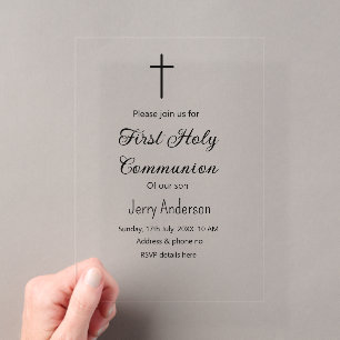 Invitations En Acrylique première communion catholique simple minimaliste
