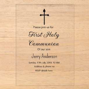Invitations En Acrylique Première communion catholique simple QR minimal