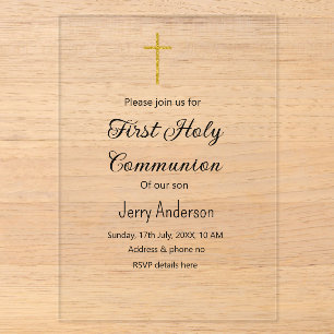Invitations En Acrylique Première communion catholique simple QR minimal