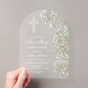 Invitations En Acrylique Première communion de bébé blanc avec arche de Gyp