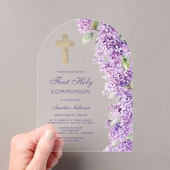 Invitations En Acrylique Première communion de l'arche de lilas (In situ (ordinateur de poche))
