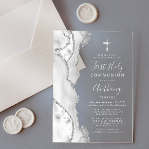 Invitations En Acrylique Première communion gris argent Agate