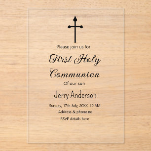 Invitations En Acrylique Première communion sacrée catholique simple QR min