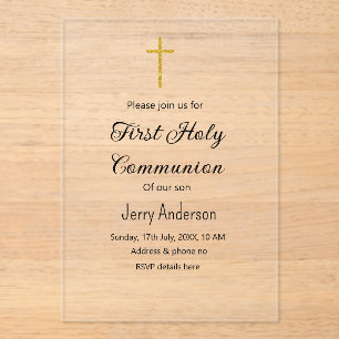 Invitations En Acrylique Première communion sacrée catholique simple QR min