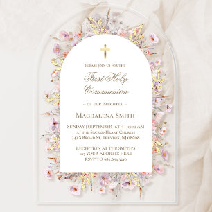Invitations En Acrylique Première sainte communion fleur sauvage