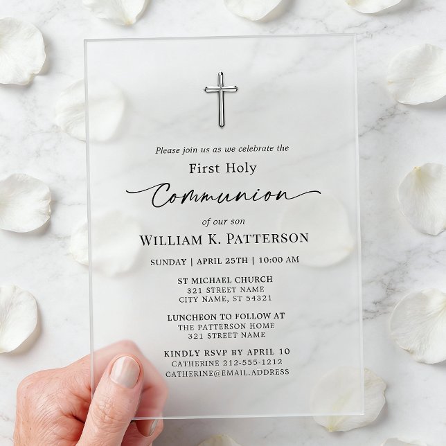 Invitations En Acrylique Première Sainte Communion Moderne Élégante givré (Créateur téléchargé)