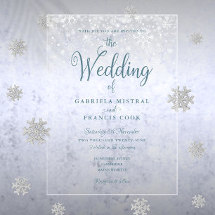 Invitations En Acrylique Premiers Flocons de Neige Écriture Élégante Mariag