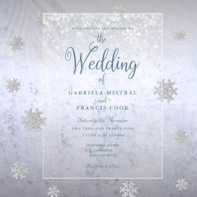 Invitations En Acrylique Premiers Snowflakes hiver Élégant Mariage de scrip (First Winter Snowflakes Elegant Script Wedding Acrylic Invitations)
