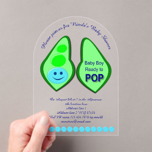 Invitations En Acrylique Prêt à faire Pop Baby Boy Blue Pea Baby shower Per