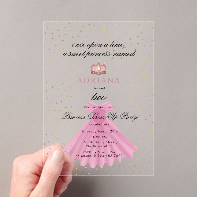 Invitations En Acrylique Princess Dress Fairytale Une Fois Anniversaire (In situ (ordinateur de poche))
