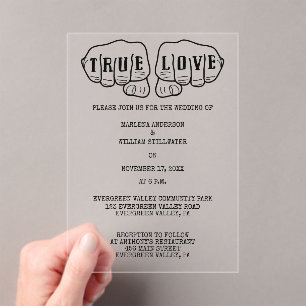 Invitations En Acrylique Punk Rock Tattoo mains minimaliste Mariage