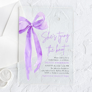 Invitations En Acrylique Purple Bow Elle Tying the Knot Fête des mariées