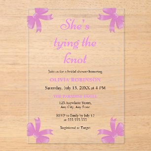 Invitations En Acrylique Purple Bow Elle Tying the Knot Fête des mariées