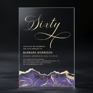 Invitations En Acrylique Purple Gold Agate 60e Soixante Anniversaire fête
