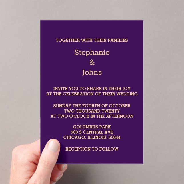 Invitations En Acrylique Purple Gold Script Golden Modern Cool Mariage (In situ (ordinateur de poche))