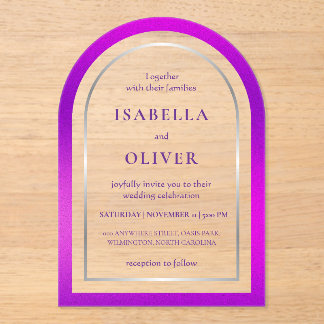 Invitations En Acrylique Purple silver gradient frame wedding