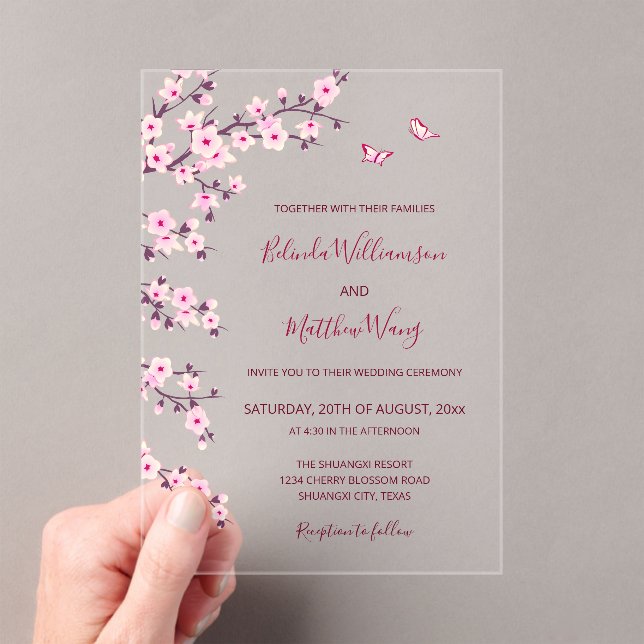 Invitations En Acrylique QR Code | Cherry Blossoms  Pink White Wedding (In situ (ordinateur de poche))