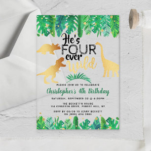 Invitations En Acrylique Quatre Dinosaures Sauvages Boys 4e anniversaire