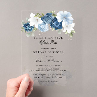 Invitations En Acrylique Quelque Chose de Bleu Floral Avant de Faire la Fêt