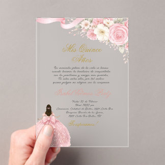 Invitations En Acrylique Quinceanera acrylique rose coquette en espagnol