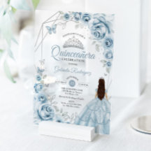 Quinceanera Bleu Robe Bleue Floral Argent