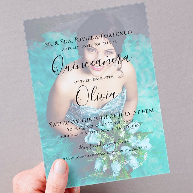 Invitations En Acrylique Quinceanera Elégante Moderne Photo 15e anniversair (Créateur téléchargé)