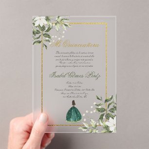 Invitations En Acrylique Quinceanera espagnole verdoyante