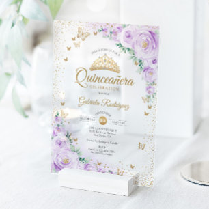 Invitations En Acrylique Quinceanera Fleurie Lavande Violet Aquarelle