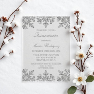 Invitations En Acrylique Quinceanera hivernale de flocons d'argent