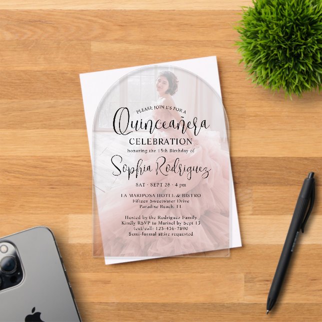 Invitations En Acrylique Quinceañera moderne Photo Overlay 15ème anniversai (Insitu (Carte d'invitation))
