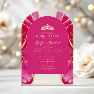 Invitations En Acrylique Quinceañera Or rose Agate Élégant