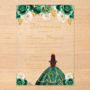 Invitations En Acrylique Quinceañera Princesse Florale Verte
