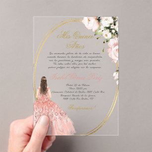 Invitations En Acrylique Quinceanera rose pâle