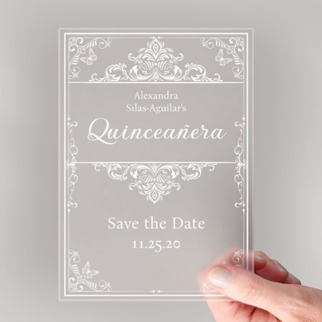 Invitations En Acrylique Quinceañera - Save the Date  Light Blue Elegant (Elegant Light Blue Quinceañera - Save the Date)