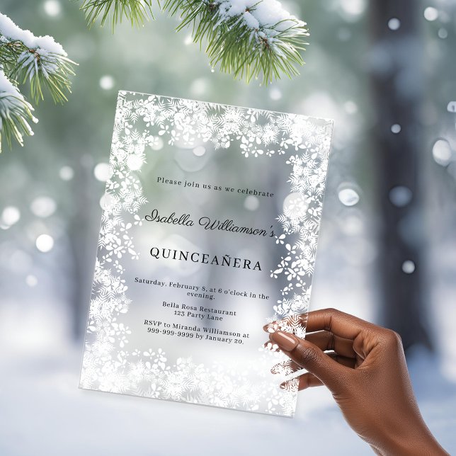 Invitations En Acrylique Quinceanera white snowflakes winter party frosted (Créateur téléchargé)