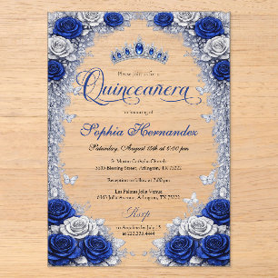 Invitations En Acrylique Quinze ans Royal Bleu & Argent 