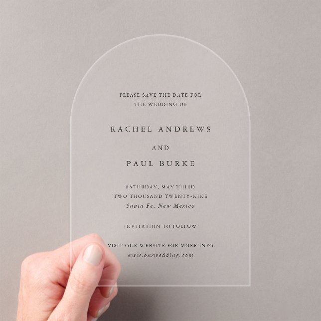 Invitations En Acrylique Rachel Mariage élégant formel Enregistrer la date (In situ (ordinateur de poche))