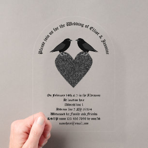 Invitations En Acrylique Ravens gothiques et Black Heart Mariage personnali