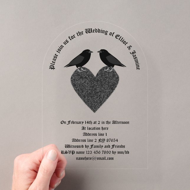 Invitations En Acrylique Ravens gothiques et Black Heart Mariage personnali (In situ (ordinateur de poche))