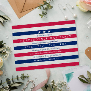 Invitations En Acrylique Rayures rouges, blanches et bleues Fête du 4 juill