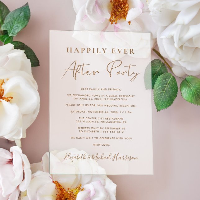 Invitations En Acrylique Réception de mariage Chic Gold Script Frosted (Celebrate your Happily Ever After in style with our elegant acrylic wedding reception invitations)
