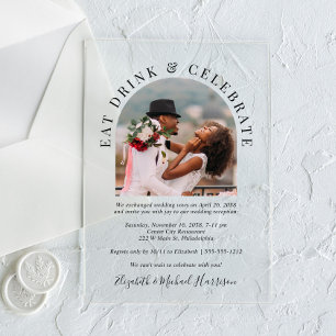 Invitations En Acrylique Réception Mariage Photo Arc Moderne Chic