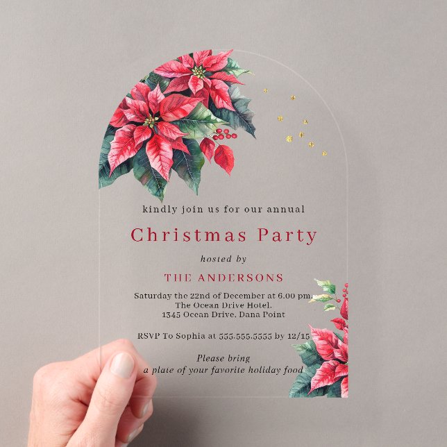 Invitations En Acrylique  Red Poinsettia flower Christmas party (In situ (ordinateur de poche))
