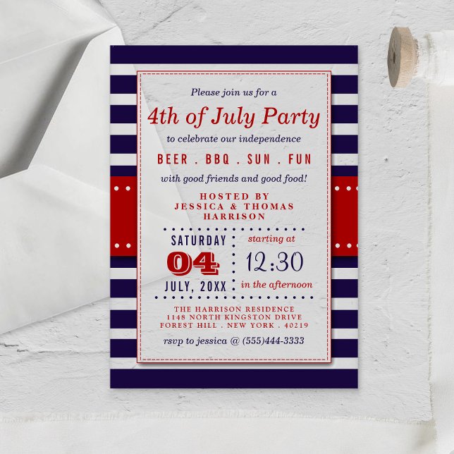 Invitations En Acrylique Red, White & Blue Stripes 4 juillet (Créateur téléchargé)